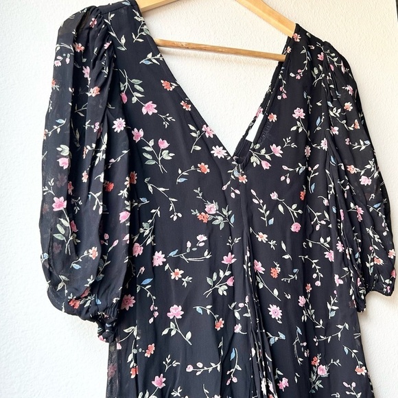 GANNI Elm Georgette Midi Dress Black/Pink Floral Size 2 - Picture 6 of 14